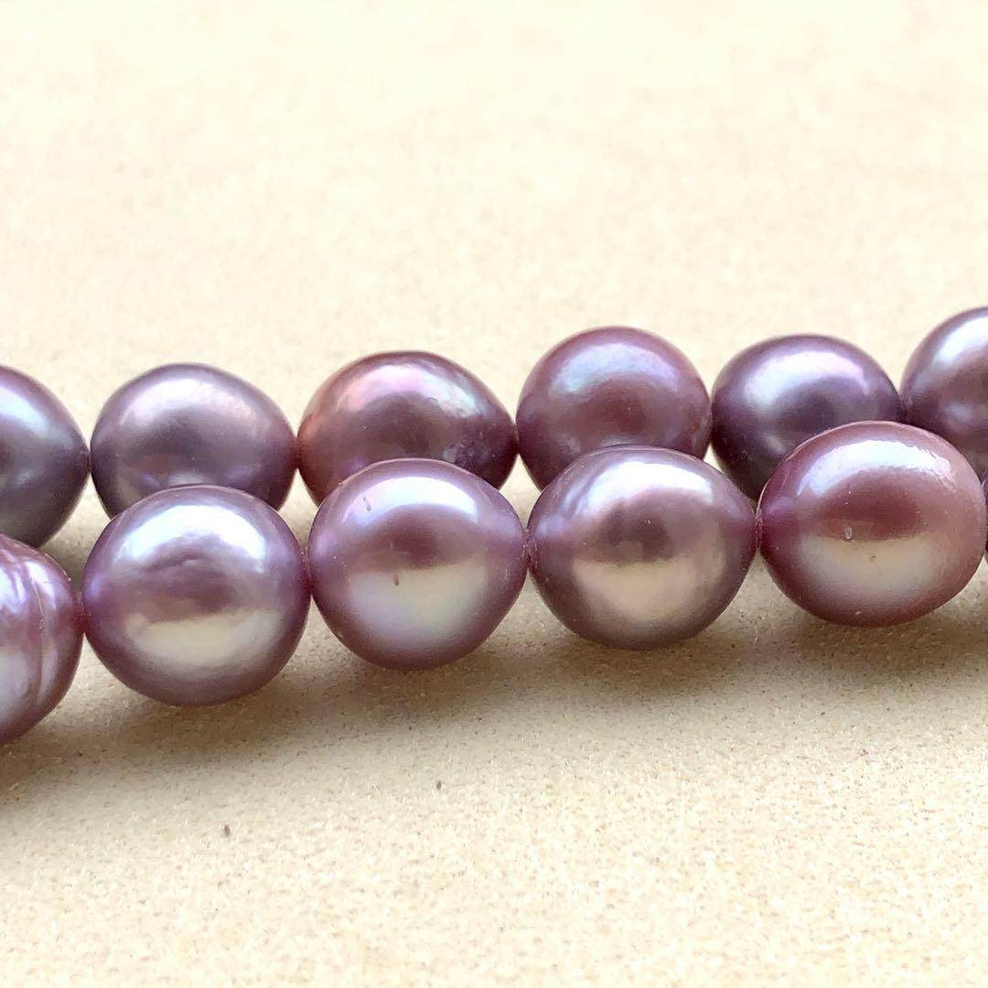 本真珠淡水エジソンパール　ラベンダー9-12㍉ネックレス連材BEN454
