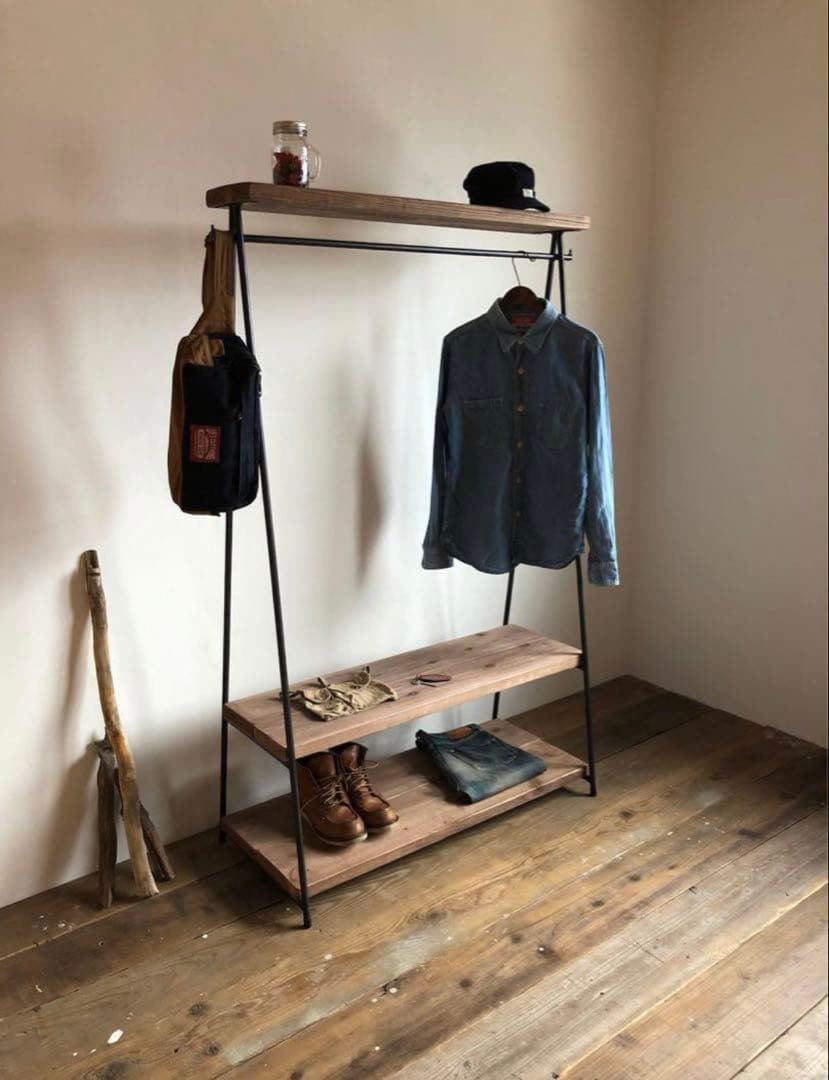 貴重　数量限定価格　2段　特大　ハンガーラック　古材　収納棚　ディスプレイラック