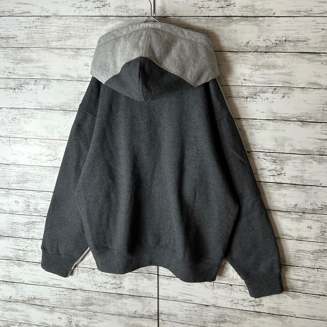 3750M【人気モデル】シュプリーム☆刺繍Sロゴ 色切り替え パーカー グレー
