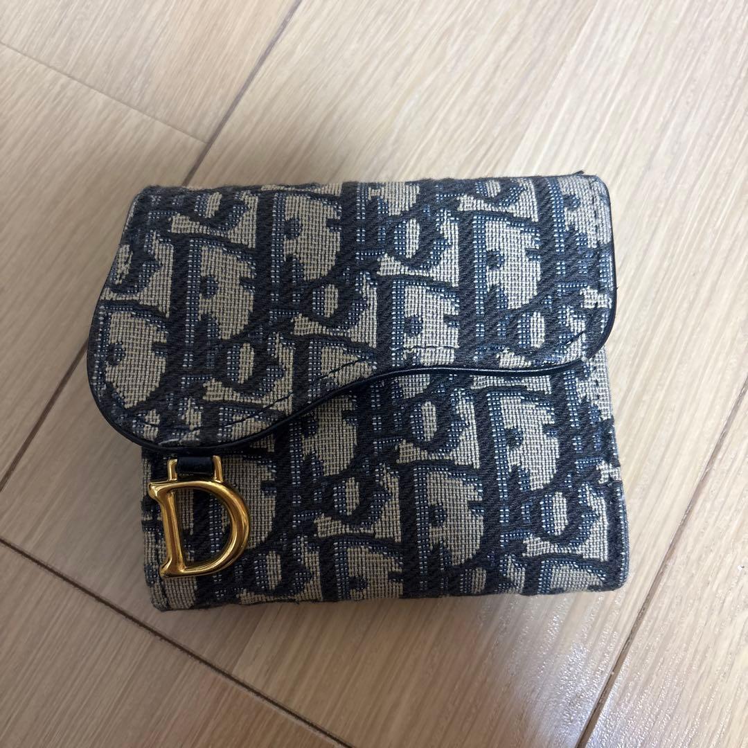 Christian Dior 三つ折り財布 ネイビー/ベージュ