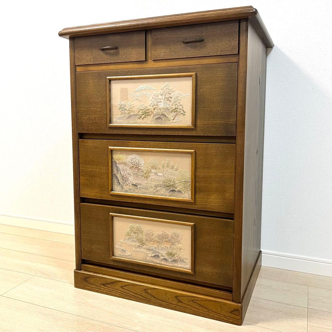 (こ50)戸塚刺繍 風景画 木製多段チェスト 洋箪笥
