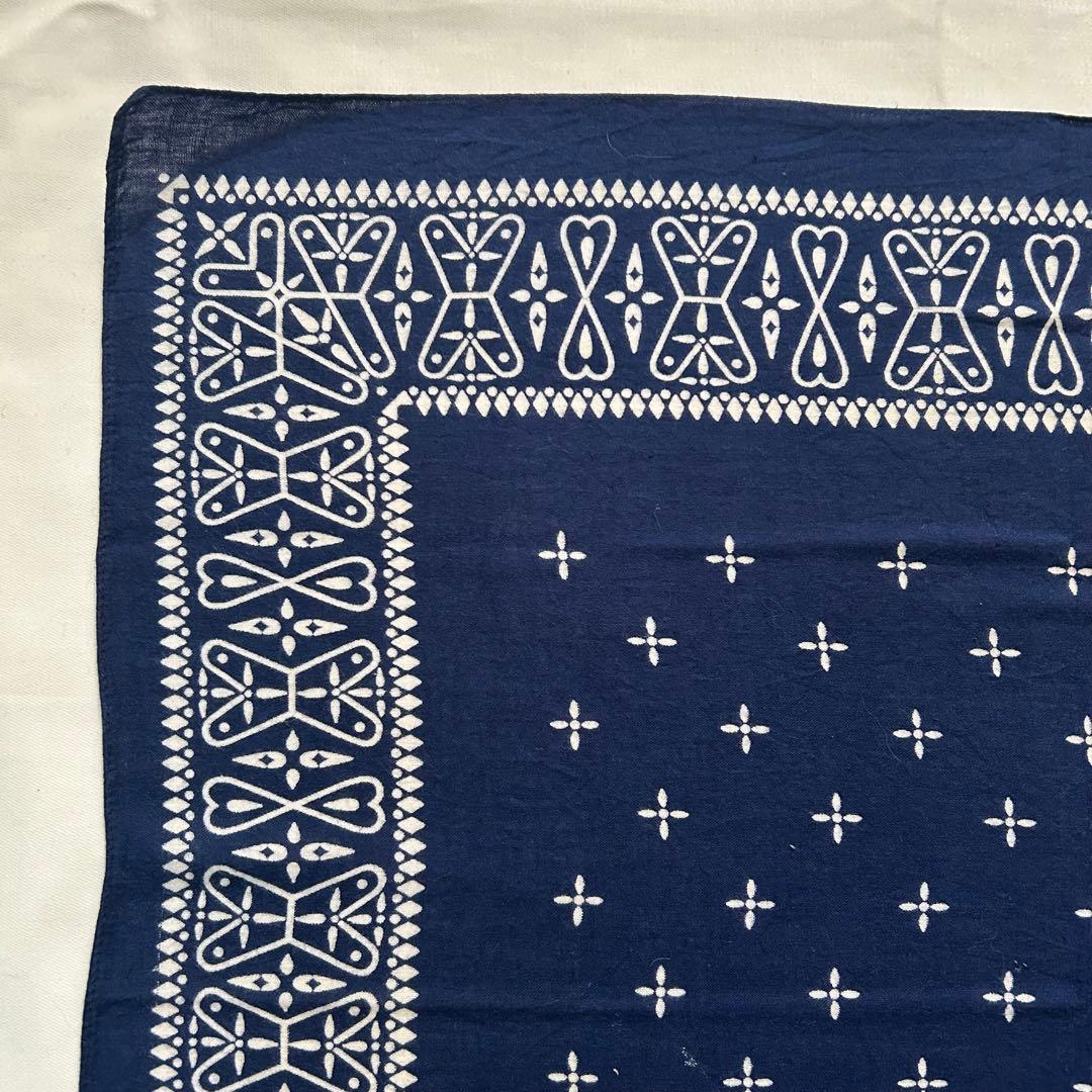 60s ヴィンテージ クロス バンダナ レア USA製 耳付 ネイビー 希少