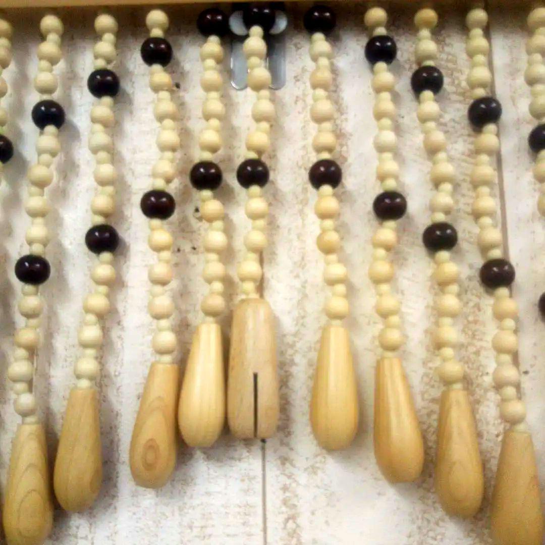 木珠のれん 昭和レトロ 木製 85cm ｘ120cm ベージュ ナチュラルウッド