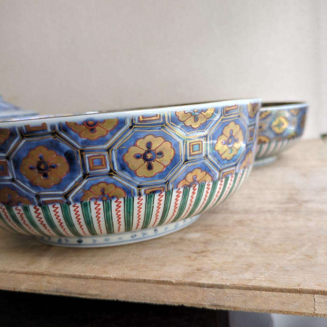 骨董 古伊万里 鉢 大中小 恵比寿 美品 盛り鉢 器 染錦 ３つ 飾り鉢