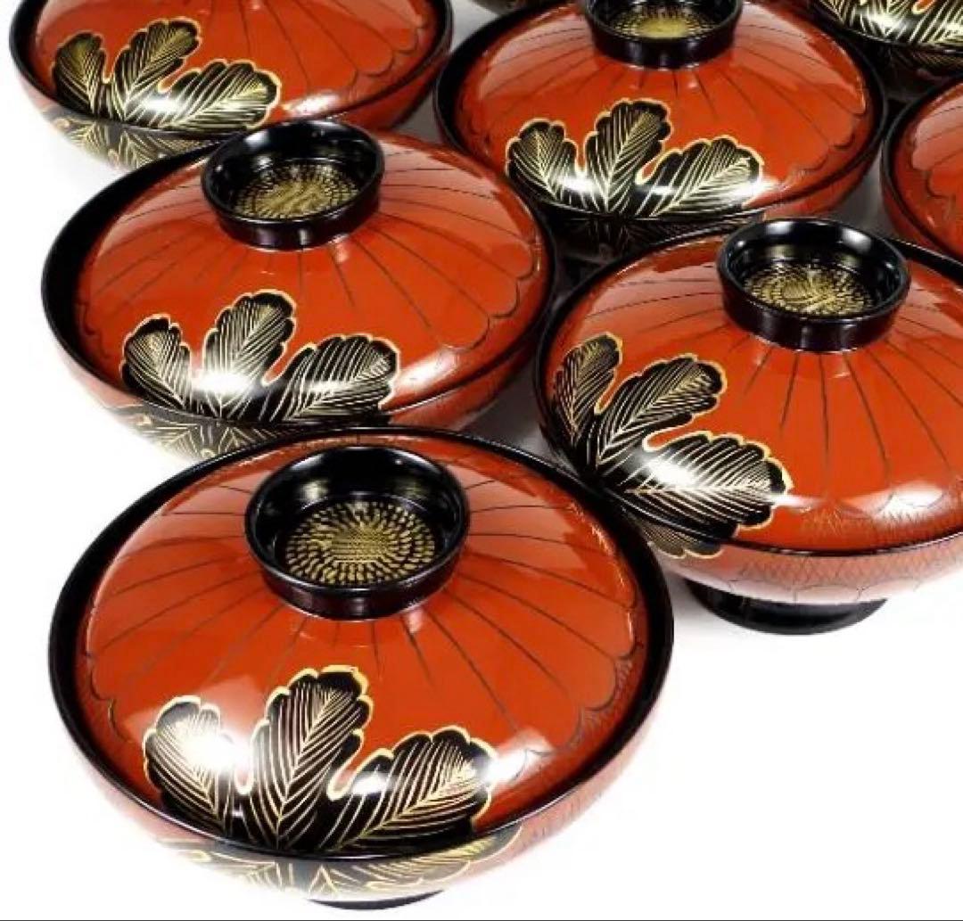 漆器　輪島塗　金蒔絵　木製　蓋付椀　箸付き　お煮物椀　吸物椀　10客 共箱