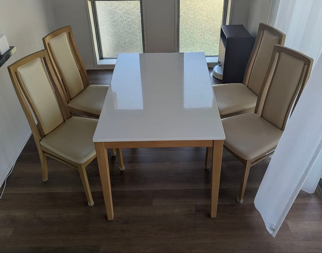 ホワイト長方形ダイニングテーブルセット