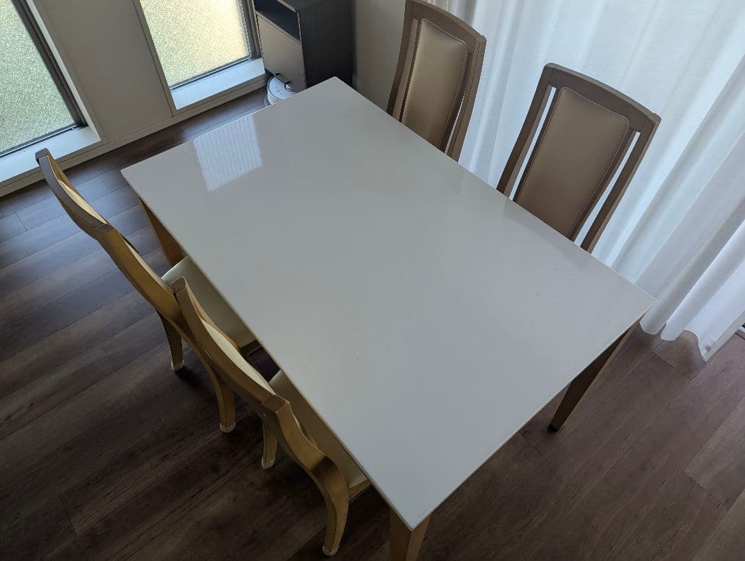 ホワイト長方形ダイニングテーブルセット