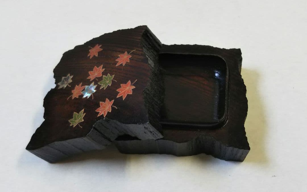 茶道具 香合 欅 﨔 割 紅葉蒔絵 四方 中林星山
