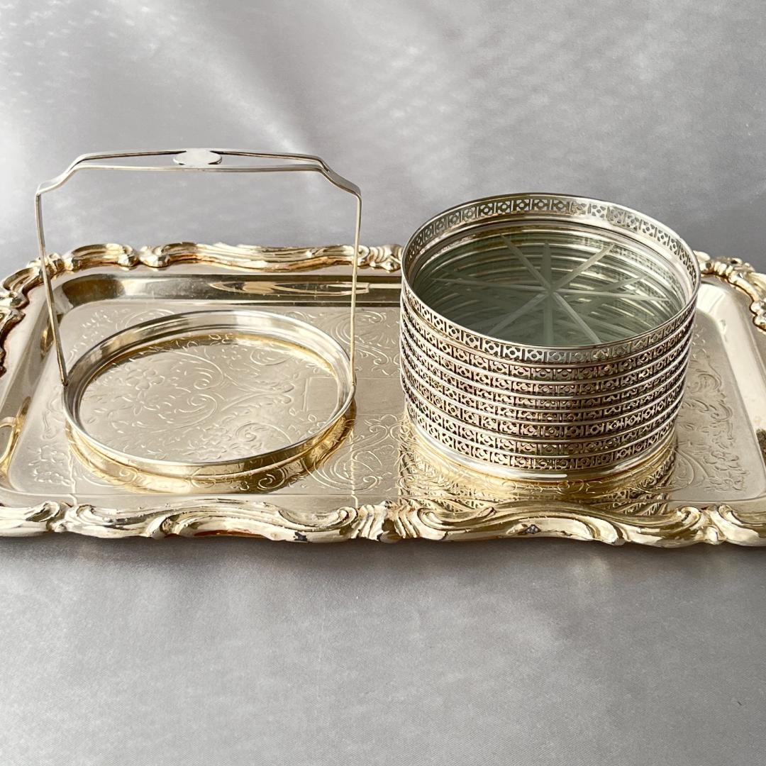 【Webster】【純銀/ガラス】透かしのコースター 8枚 スターリング