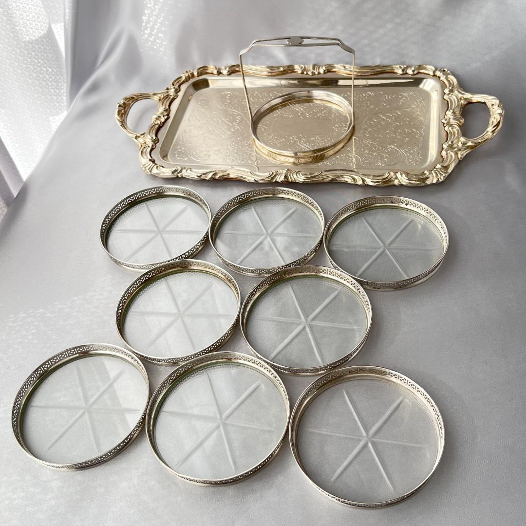 【Webster】【純銀/ガラス】透かしのコースター 8枚 スターリング