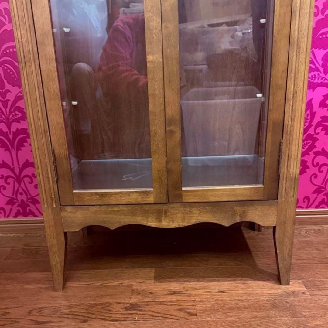 激安　ベルメゾン　アンティーク調　木製ガラス扉キャビネット　キュリオケース