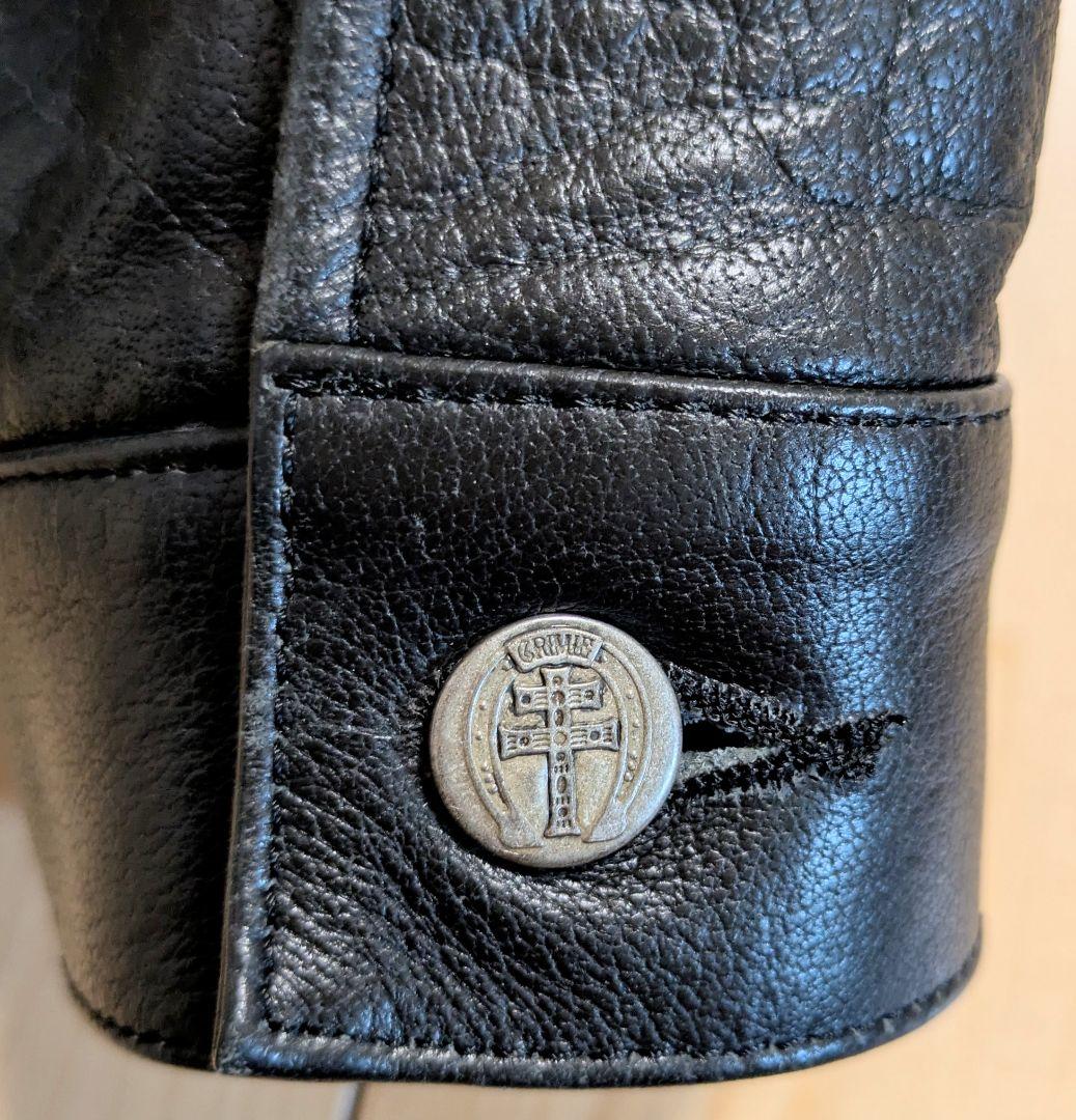 S 良品 THE CRIMIE ライダースジャケット ワッペン ブラック 黒