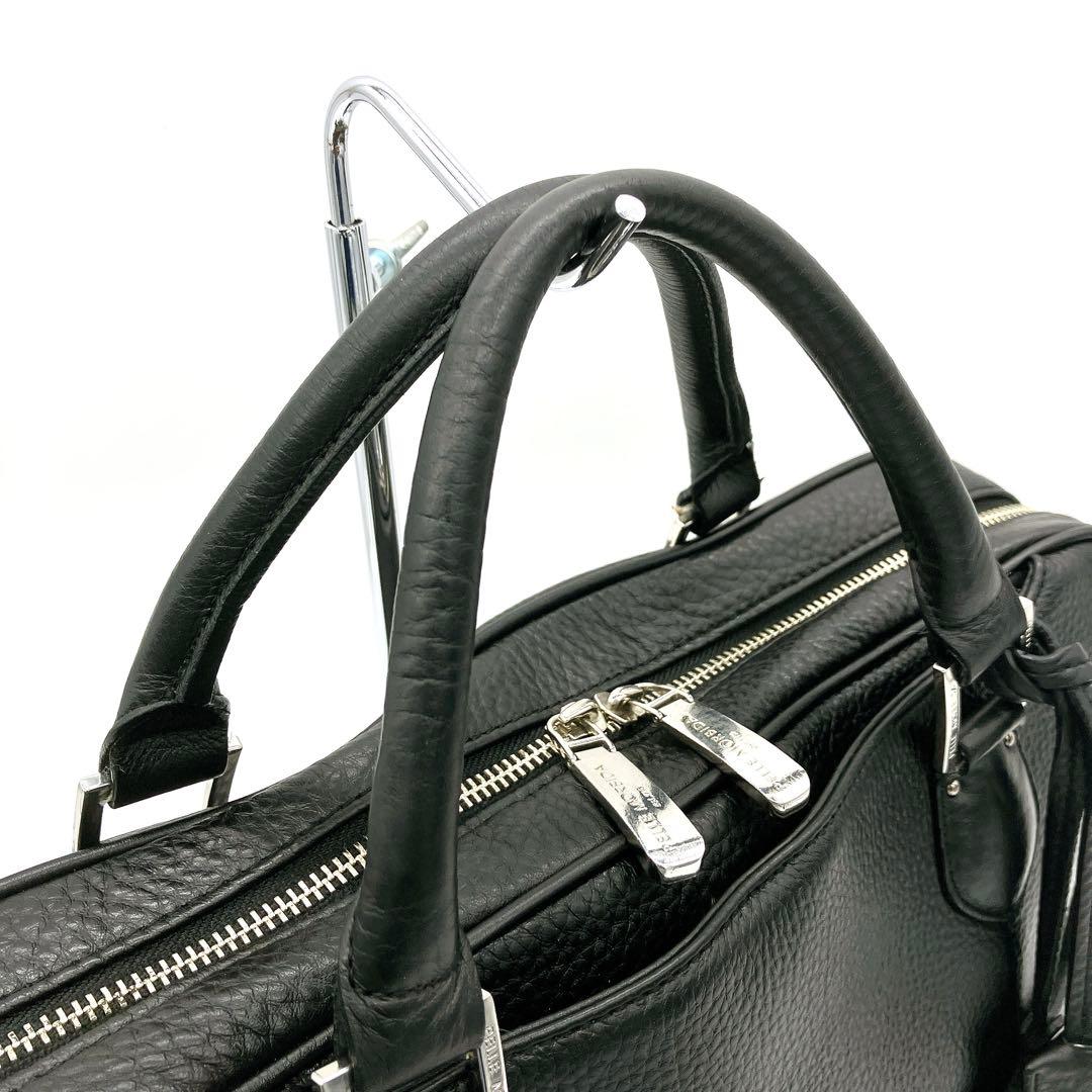 【PELLE MORBIDA】ビジネスバッグ　シルバー金具　レザー　ブラック