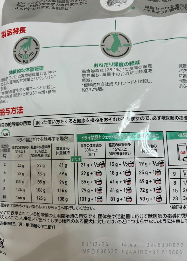 ロイヤルカナン 犬用 満腹感サポート 3kg 1袋