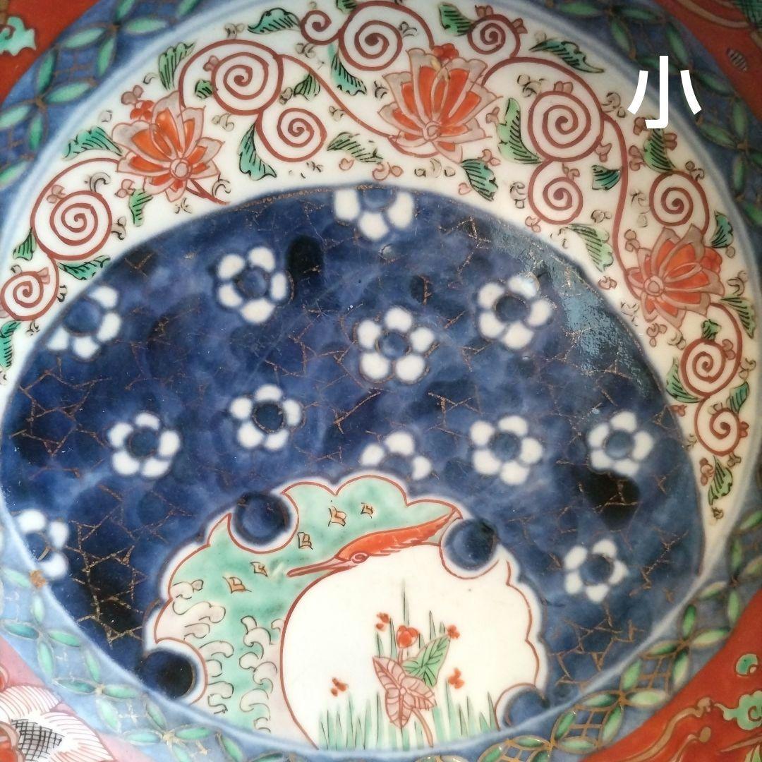 時代 色絵 三組 鉢 骨董 江戸 アンティーク 雪輪 古伊万里 大聖寺伊万里