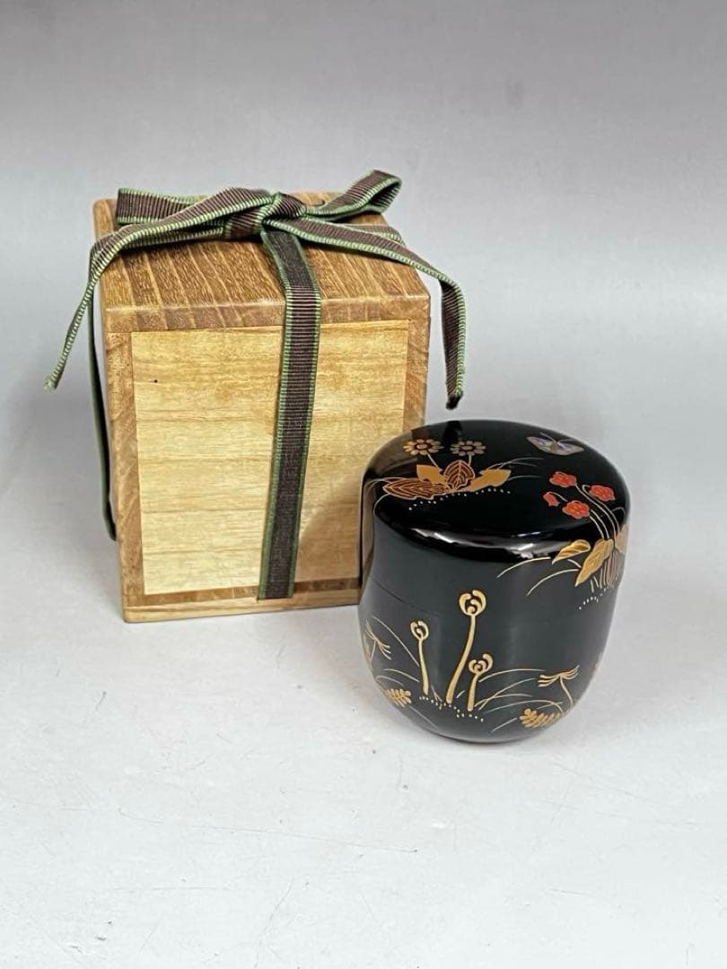 E571 棗　利休形中棗　了々斎好蒔絵　螺鈿　春野棗　茶入　抹茶　茶道具　茶器