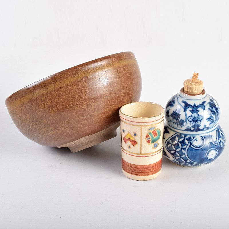 茶道具　春慶塗　利休茶箱　茶碗　振出など　九点　一式　仕覆付　M　R9344