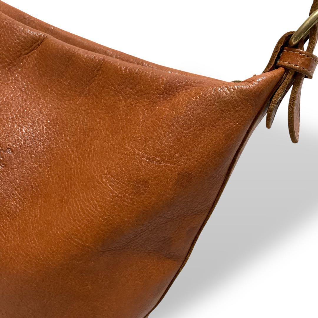 【美品】イルビゾンテ　バケツ型　ショルダーバッグ　オールレザー　ロゴ型押し　茶