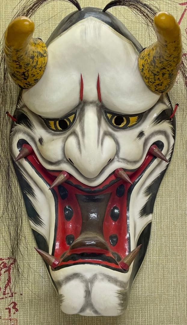 石見神楽面　石見神楽　石州和紙　在銘　作家作品　魔除け　健康長寿　Lw7613