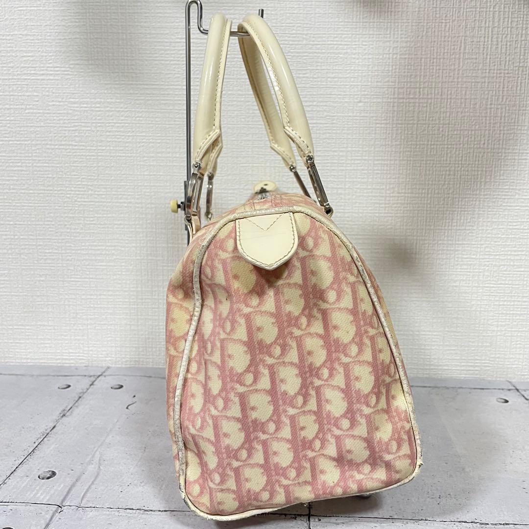 ディオール Dior ミニボストンバッグ トロッター柄 ホワイト ピンク　総柄