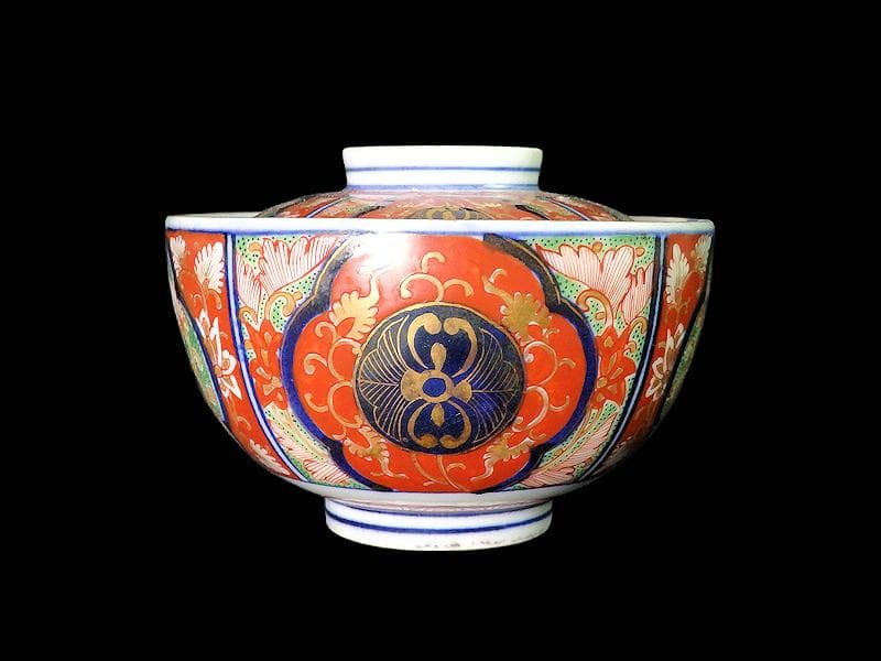 大聖寺伊万里　唐子に桜花　金唐草に花の図　大振蓋茶碗　D073AS-CPe