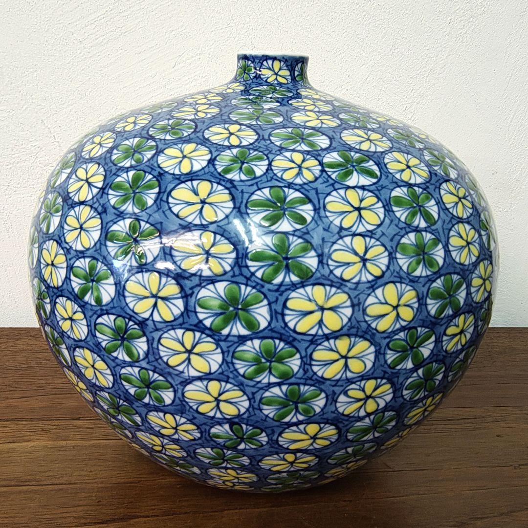 【藤井錦彩】染錦小花紋様 花瓶 飾り壷