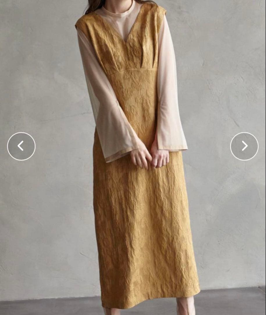 AIMER チュール　シアー　パーティドレス　ジャガード　Iライン　イエロー