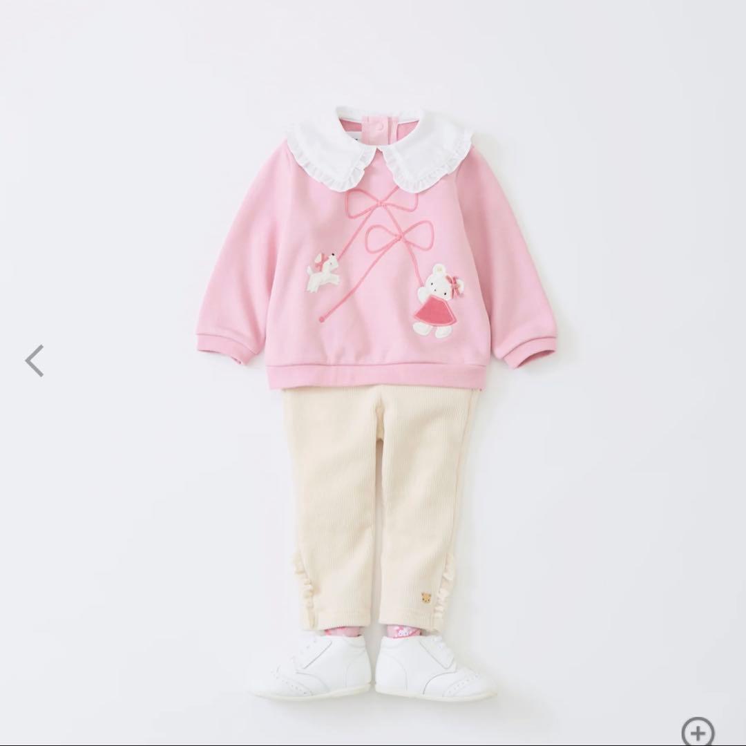 ファミリア ピンク りぼん くま 襟つき 長袖 トレーナー 100 新作