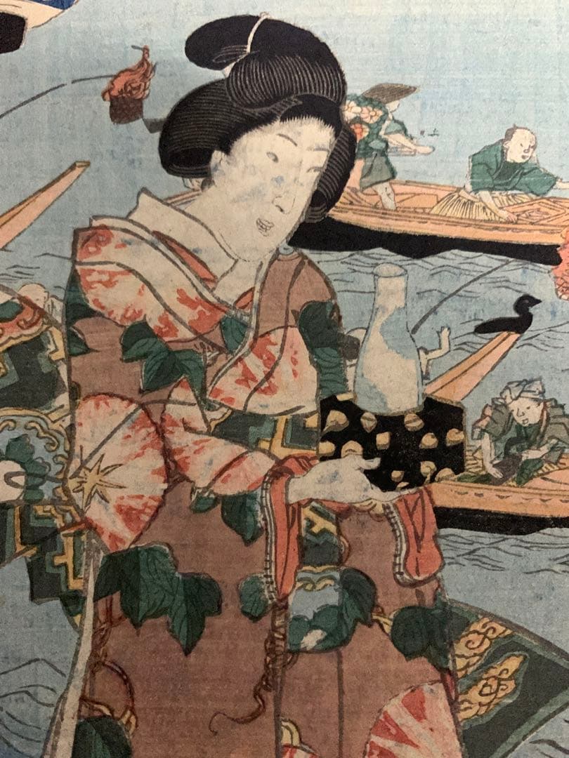 「真作」 豊国 木版画 浮世絵 真作 三枚続 美人画 役者絵 大判 江户