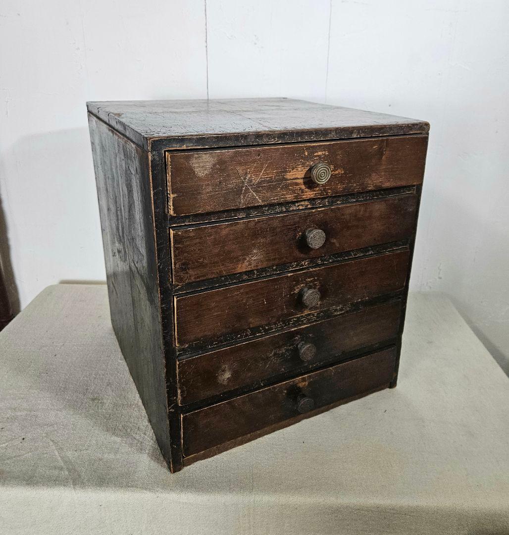 USヴィンテージ 木製の引出し 5段 小箪笥 チェスト 小物入れ 卓上 収納