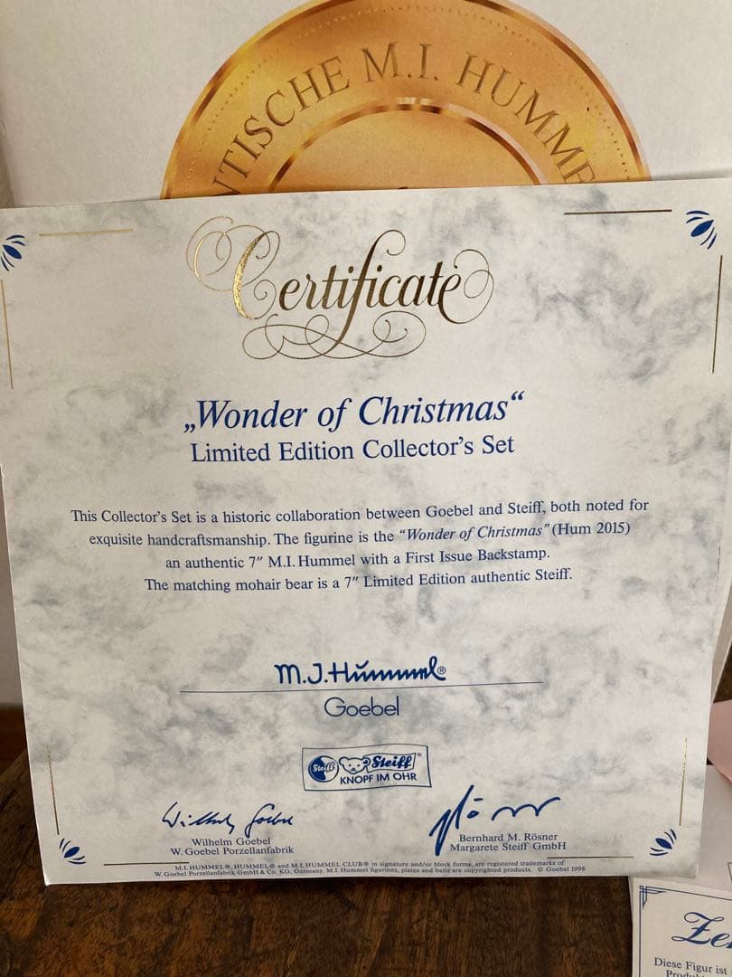 シュタイフ×ゲーベル社　フンメル人形　ワンダーオブクリスマス ★希少限定品★