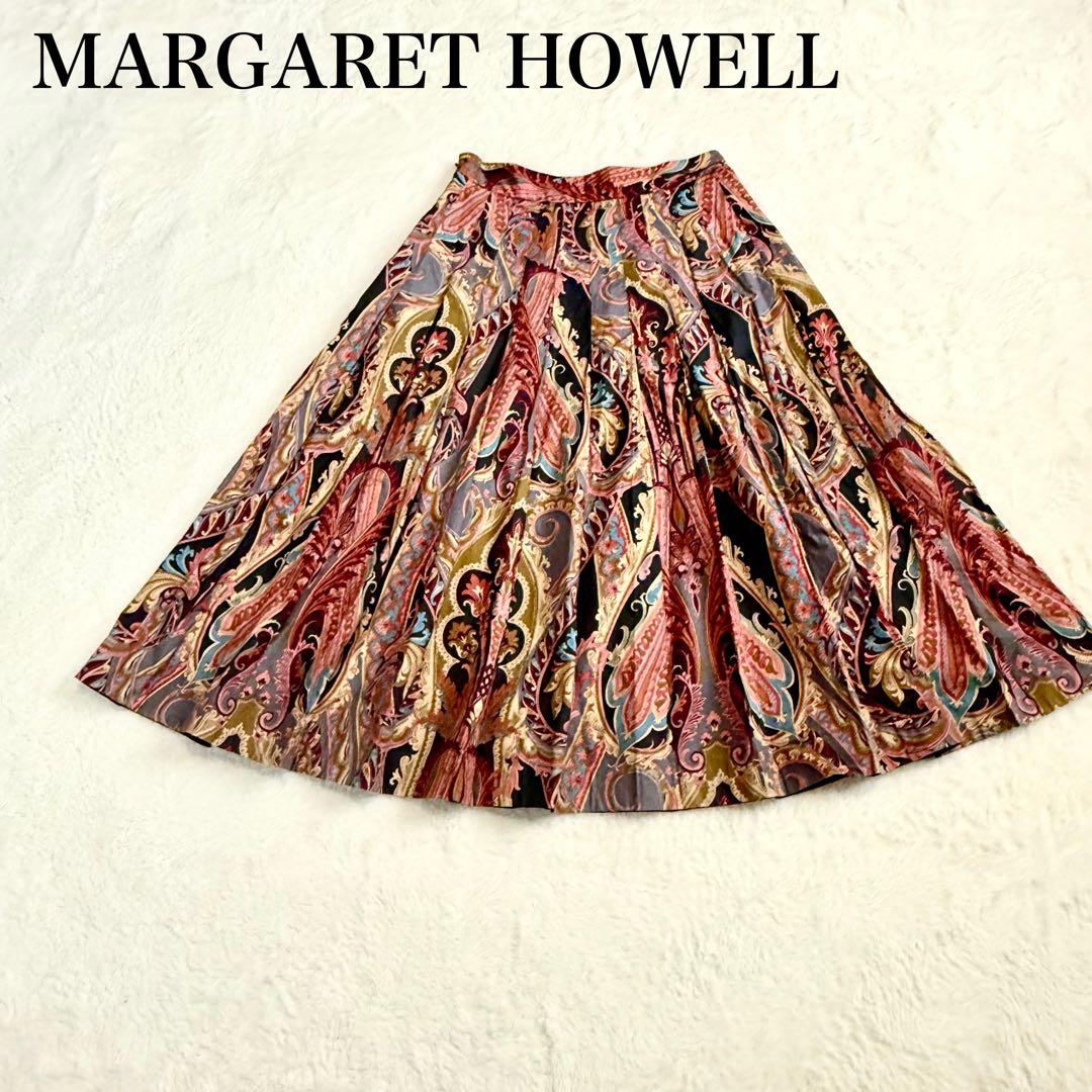 マーガレットハウエル　ペイズリー柄　プリント ナロープリーツ スカート