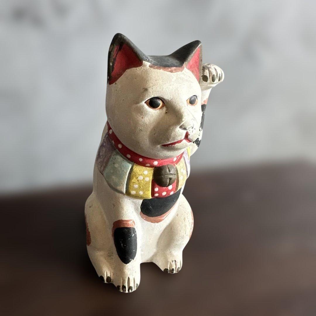 瀬戸焼　土人形　多色 招き猫 置物縁起物　猫　まねきねこ