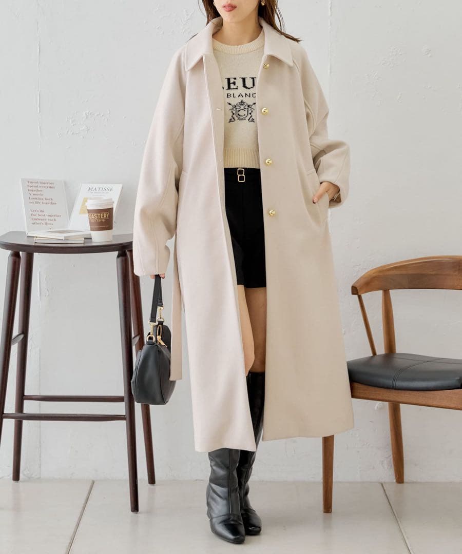 Chico 金釦ビッグカラーステンカラーロングコート