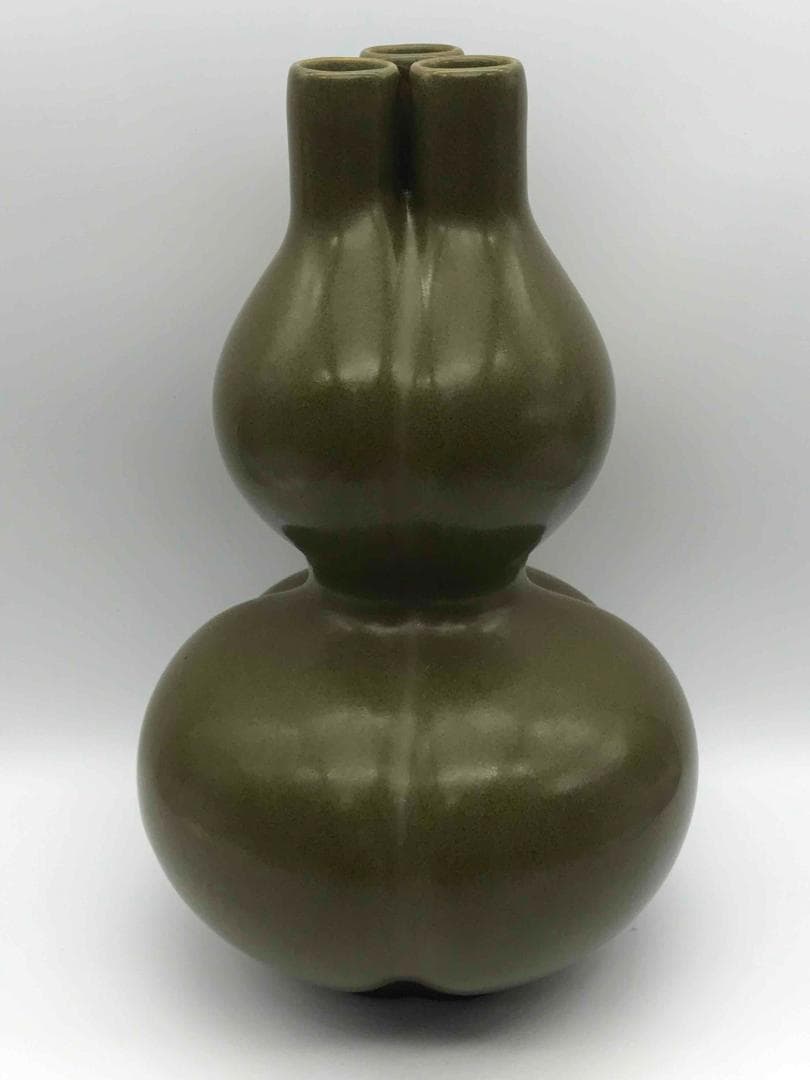 清乾隆時代 【大清乾隆年製】在銘 茶葉末三連瓶 官窯 希少貴重(C-33)