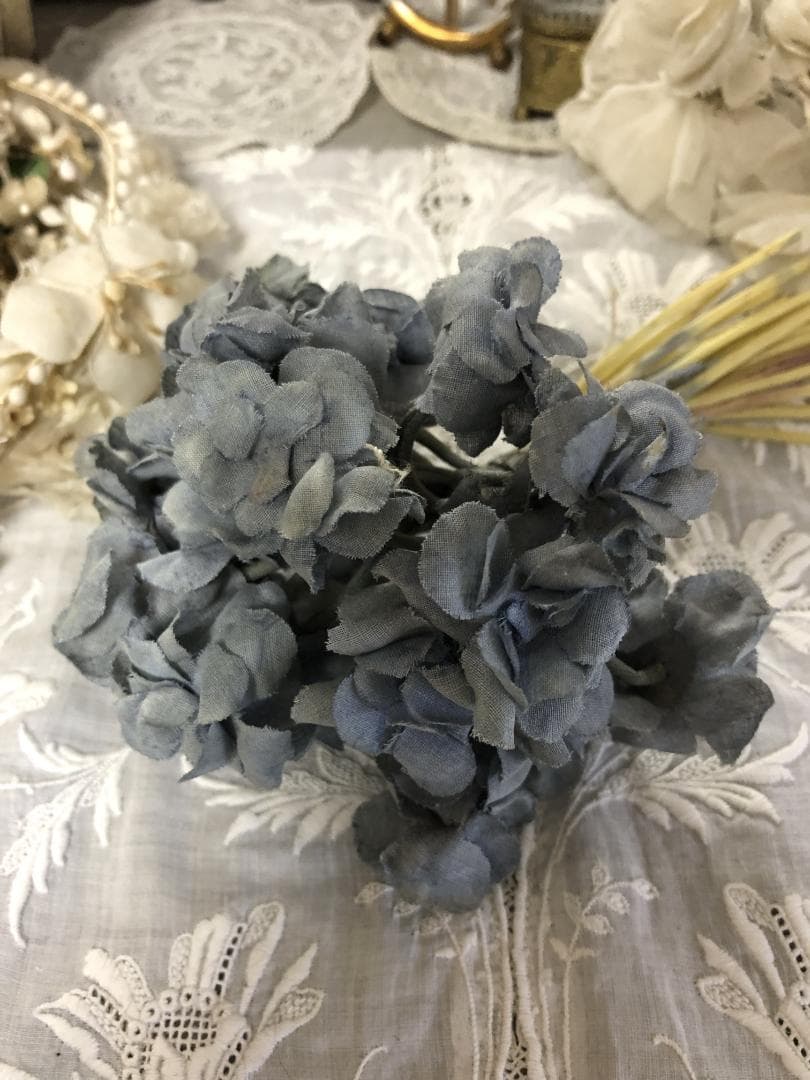フランス　アンティーク コサージュ ブルーグレイ