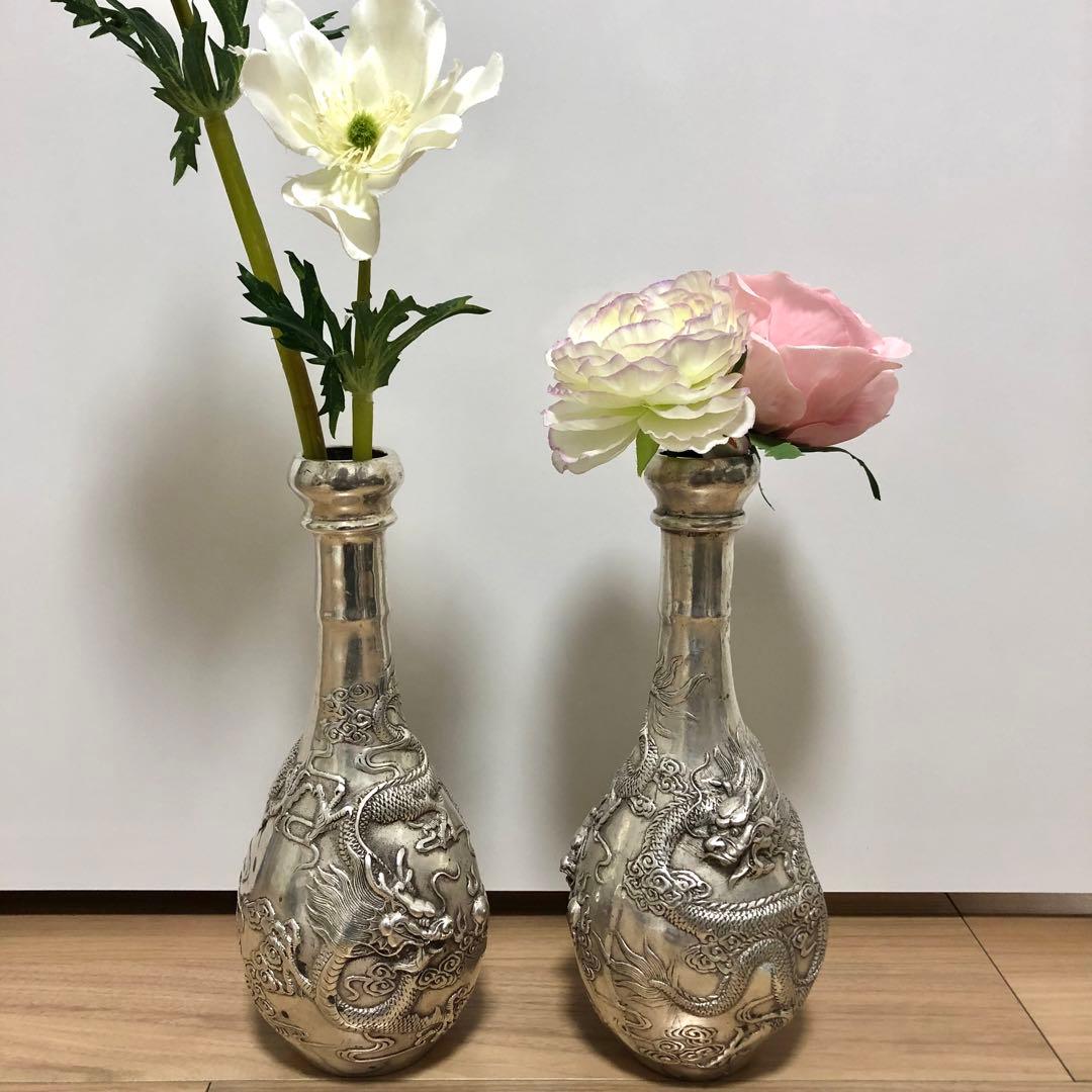 アンティーク　銀竜　花瓶　高級　時代物　縁起物　インテリア　美術品　レア