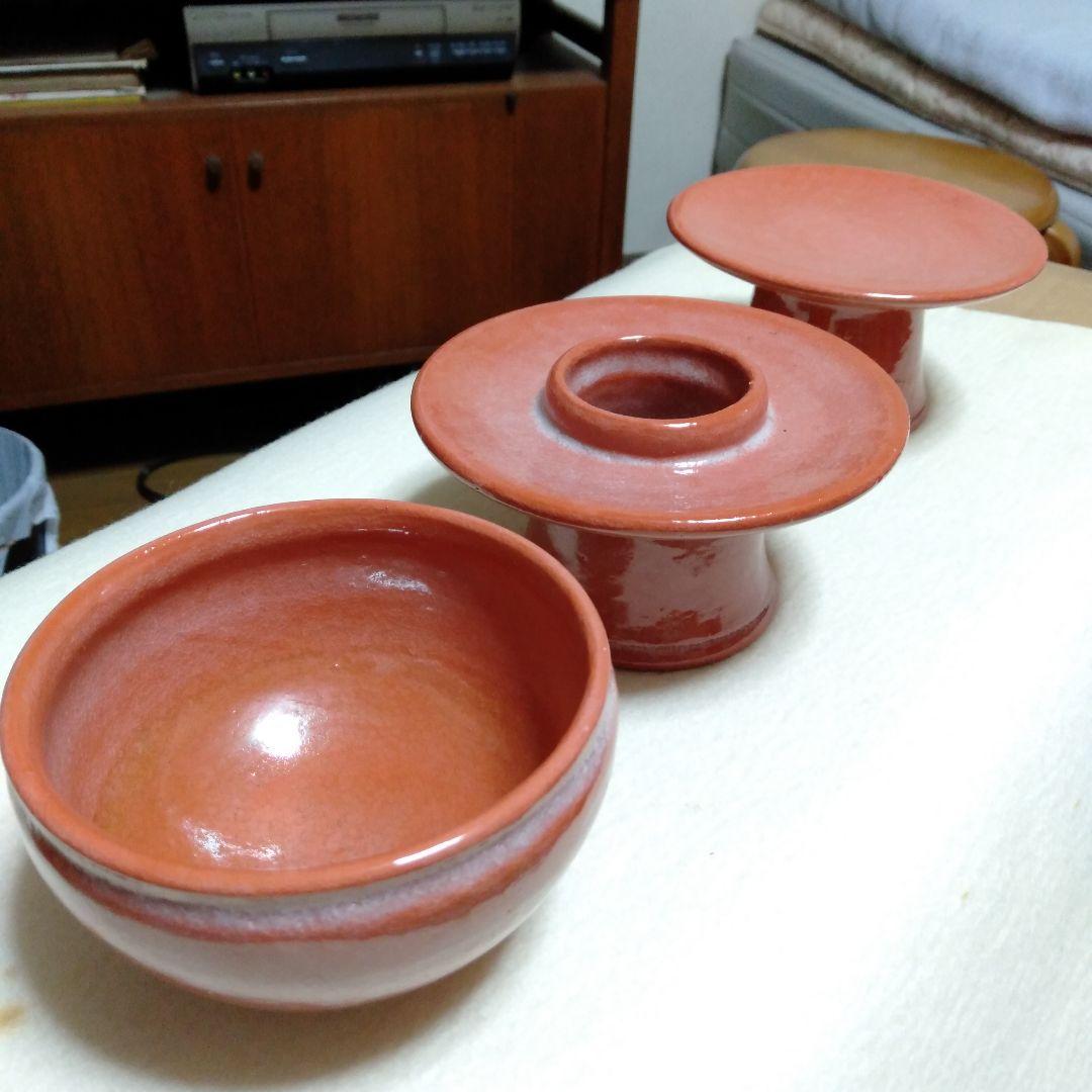 松楽　赤　供茶茶盌の三点