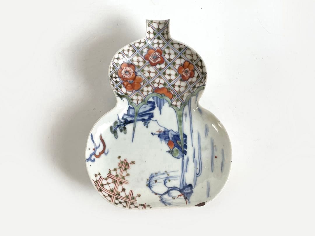 #2 骨董　アンティーク　色絵古九谷　色絵山水文瓢形向付　変形皿　古九谷