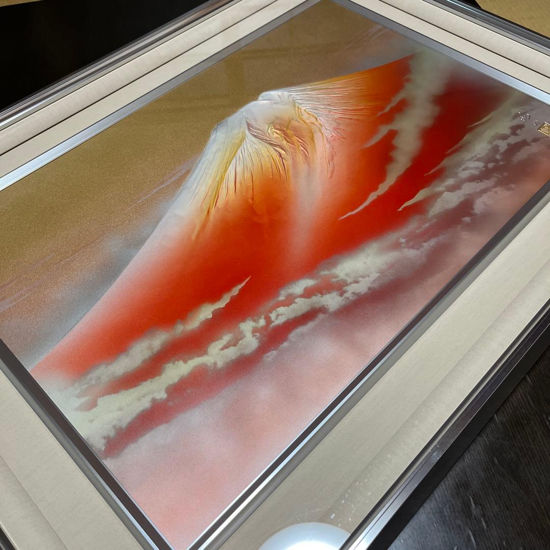 美芸彫金パネル 北晴山作 黎明赤富士 80cm 絵画 額縁 金属工芸 吉祥図