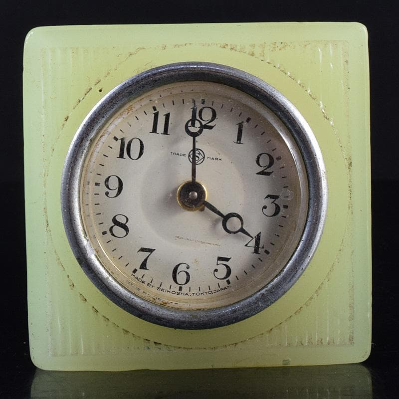 アンティーク　精工舎　ウランガラス　手巻き置時計　ジャンク品　V　R7735