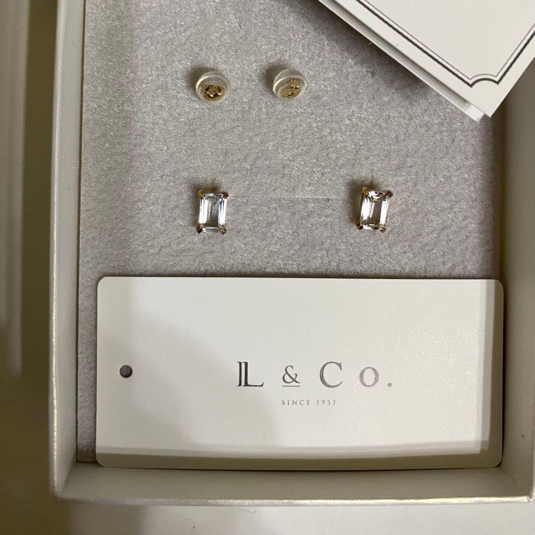 【新品】L&Co. K10 誕生石 スクエア スタッドピアス ホワイトトパーズ