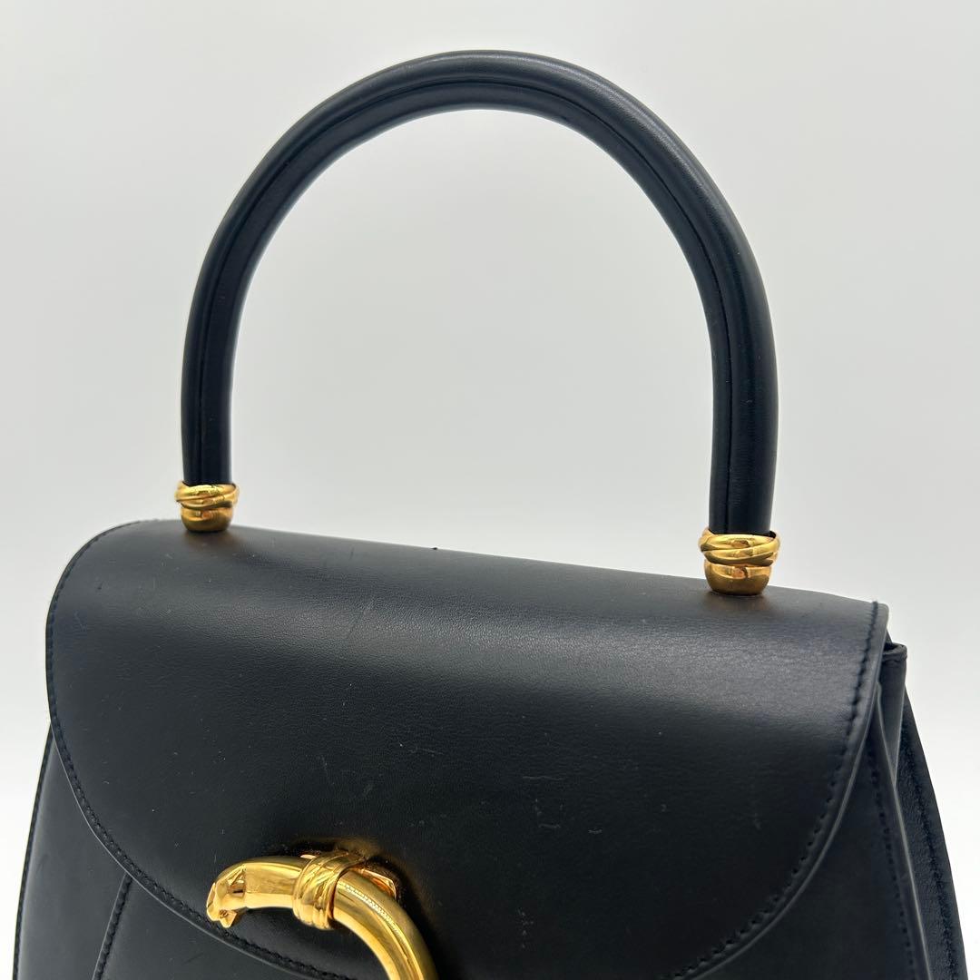 【美品】カルティエ パンテール ハンドバッグ ゴールド金具 フラップ レザー 黒