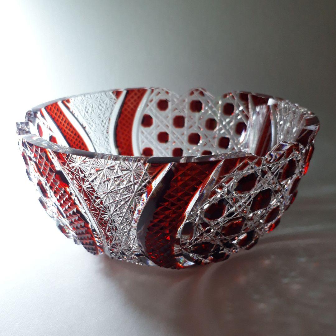 薩摩切子　門脇健二 作品　色被せガラス　　　八角籠目紋様 鉢　【希少レア作品】