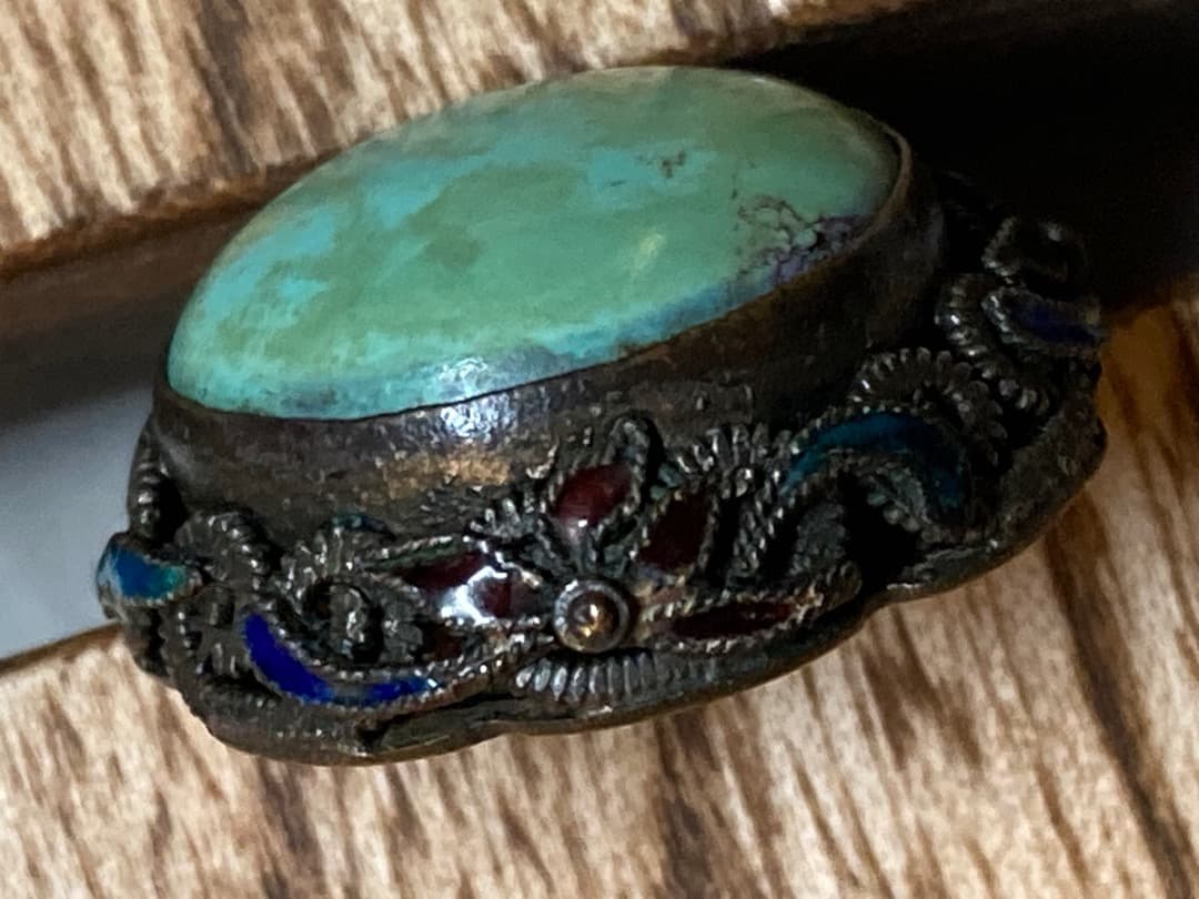 ヴィンテージ トルコ石 ターコイズ 七宝焼 ペンダントトップ 金彩？