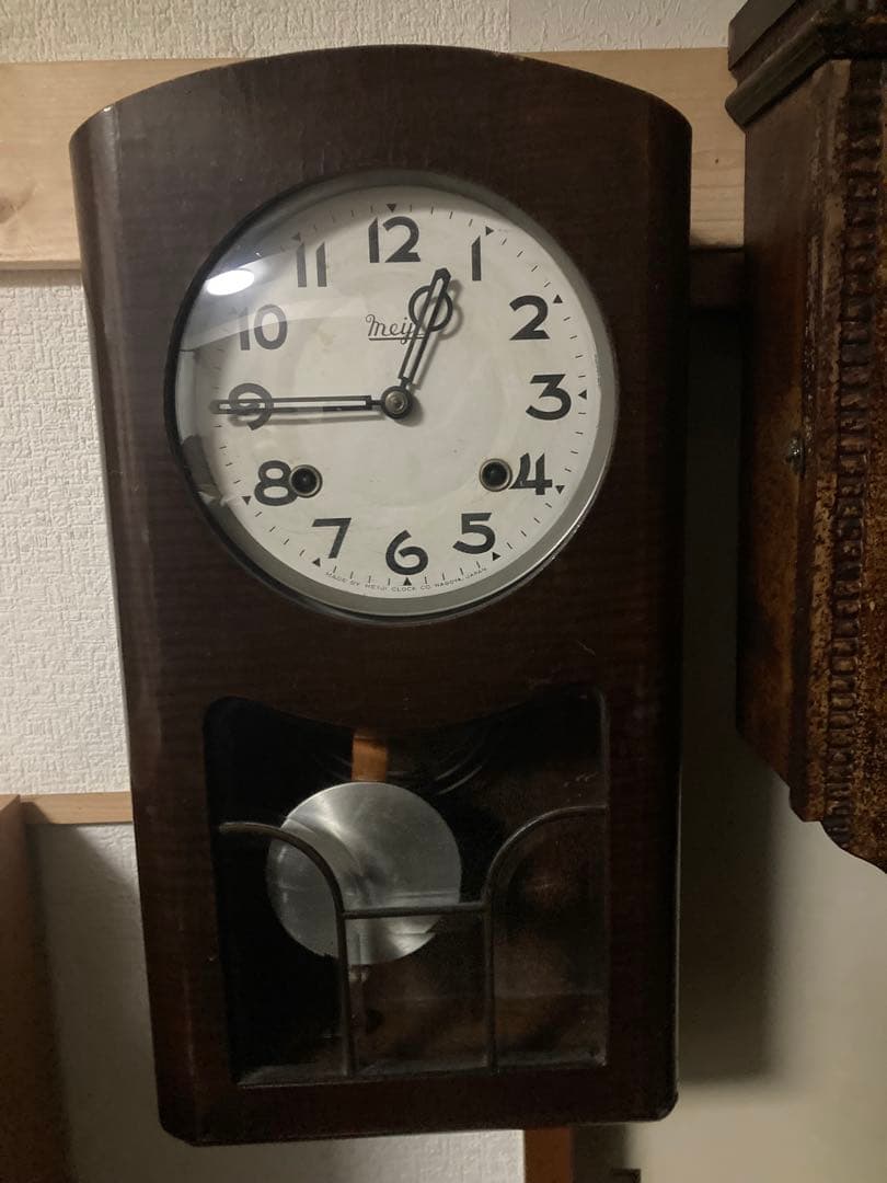 Meiji時計 数打ち式8日巻アンティーク柱時計 稼働中