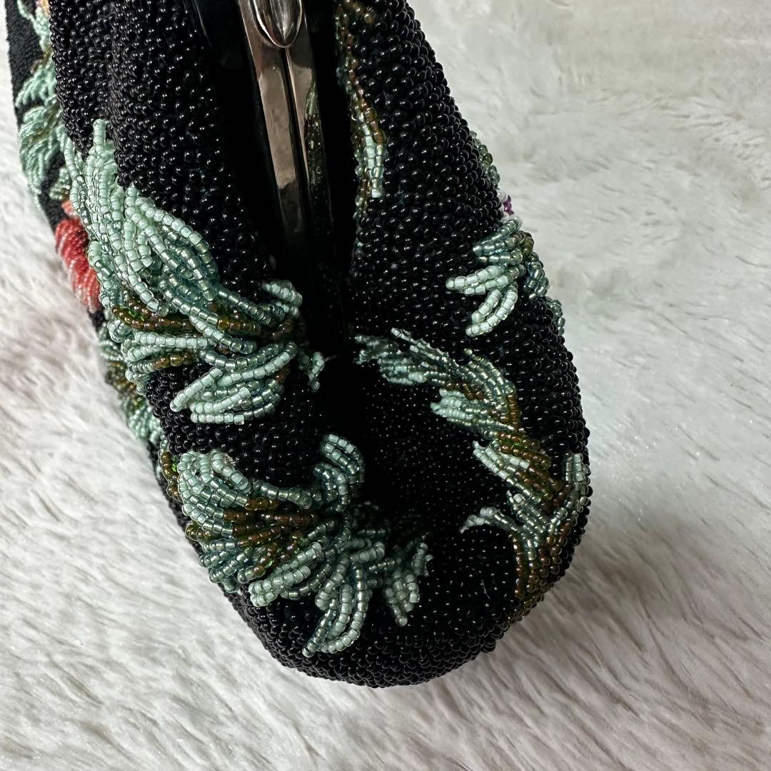 極美品 ビーズバッグ　アンティーク　総ビーズ 和装 花