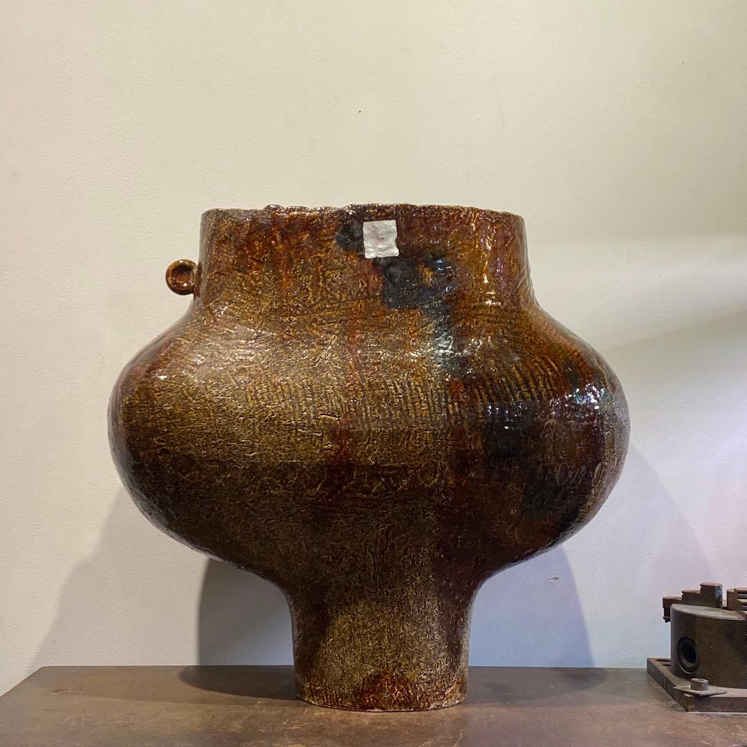 プリミティブでアンバランスな陶器製花器 ビンテージ 古道具