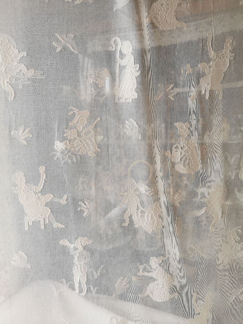 アンティーク お伽話 童話 マドラスレース幅広カーテンパネル ナーサリーライム