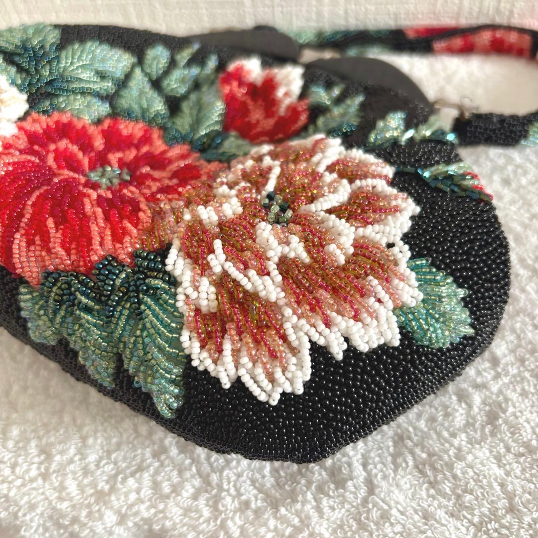 【美品】 和装バッグ ビーズバッグ 手刺繍バッグ がま口 総ビーズ ハンドバッグ